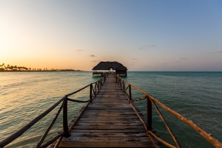 Beautiful shot of a sunset over a pier in Zanzibar, East Africa