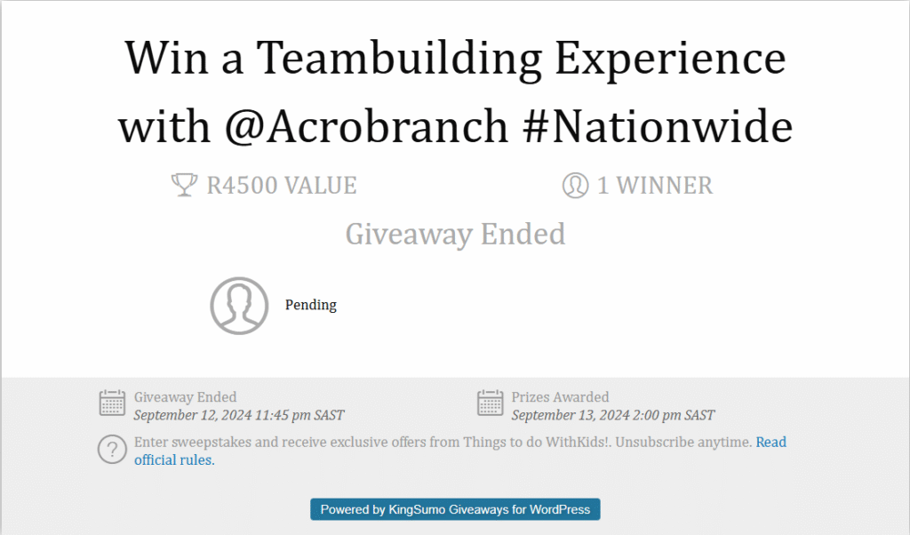 Acrobranch Giveaway Awarded