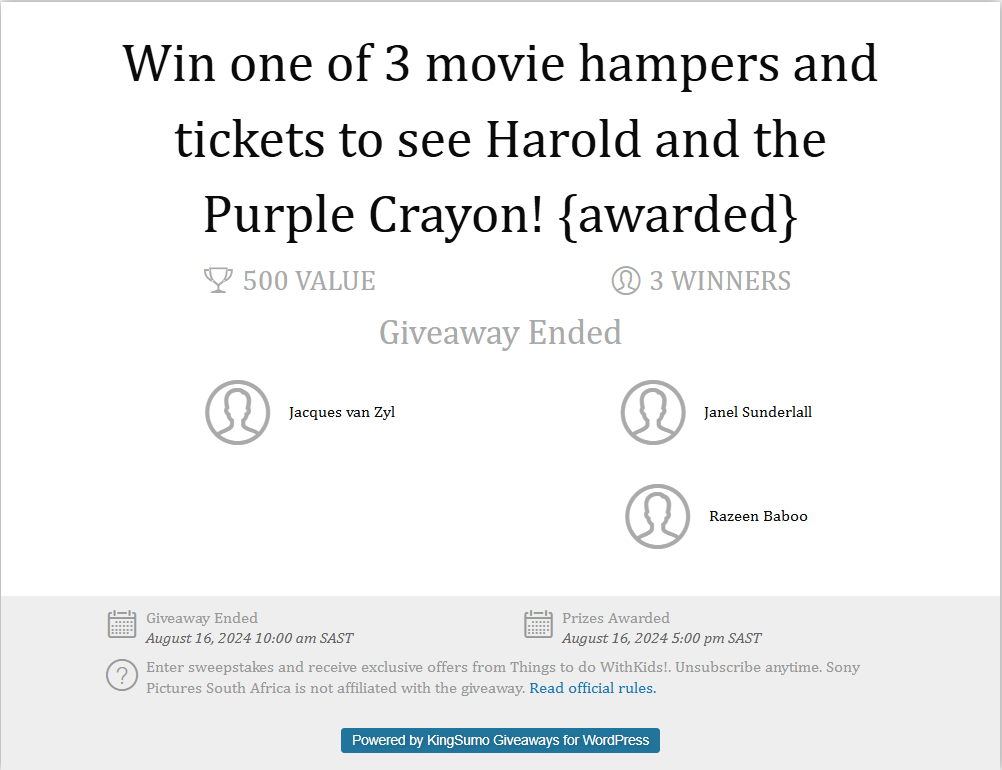 Harold Giveaway